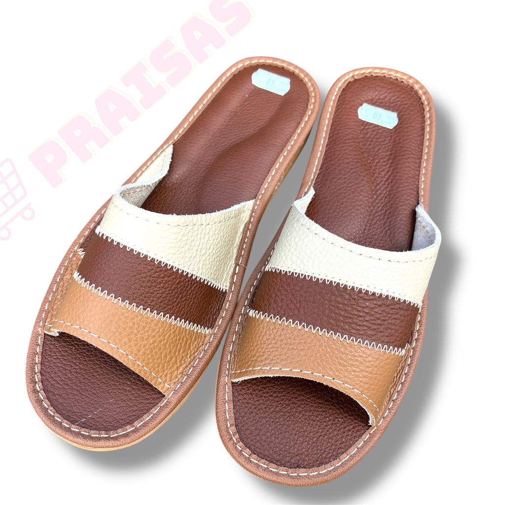 Spalvotos odinės šlepetės moterims