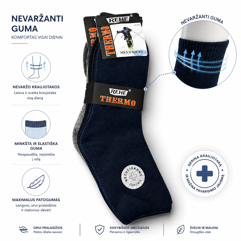 Thermo frote  kojinės vyrams nevaržanti guma (4 poros)