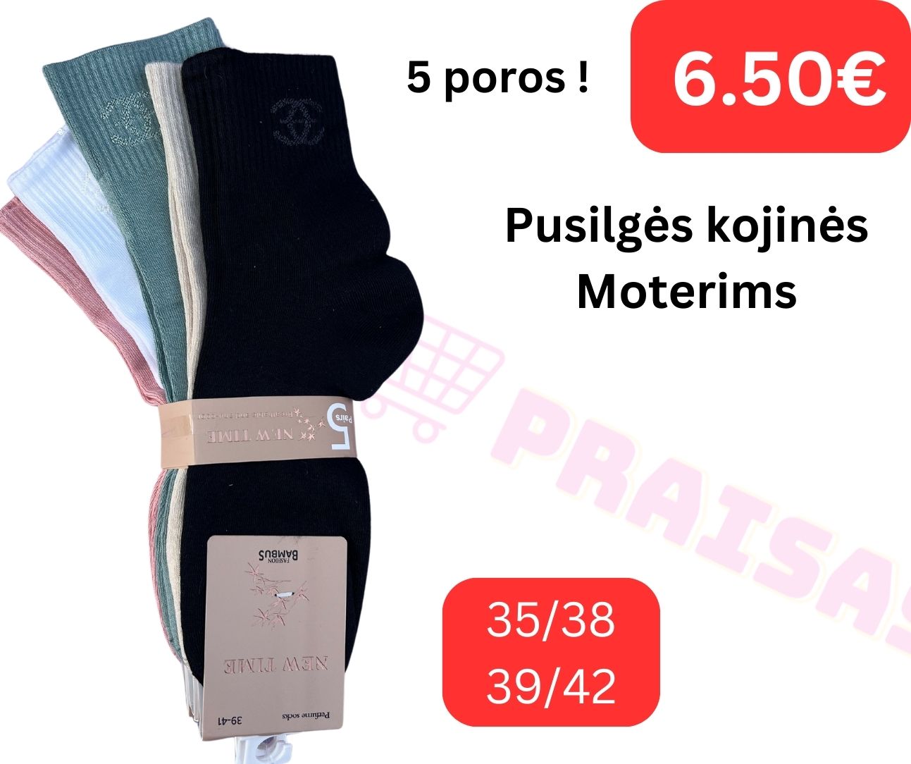 Pasilgės kojinės bambuko pluošto  moterims mix