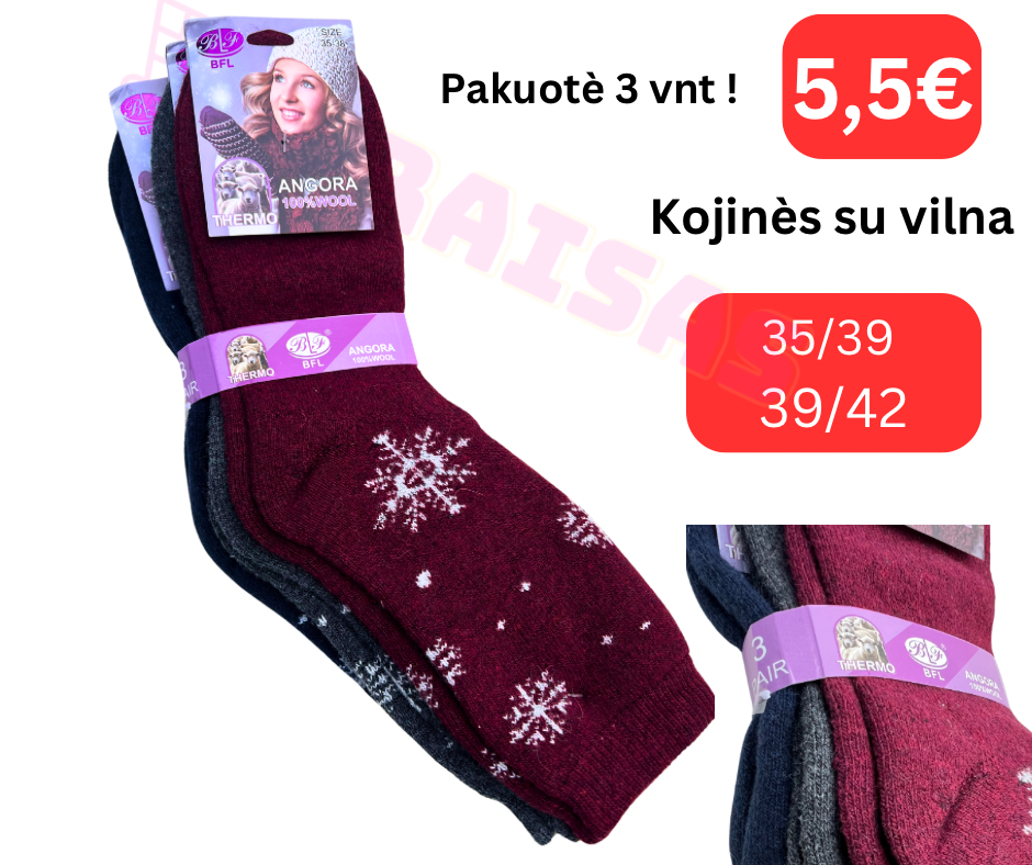 Šiltos kojines su vilna (pakuotè 3vnt)