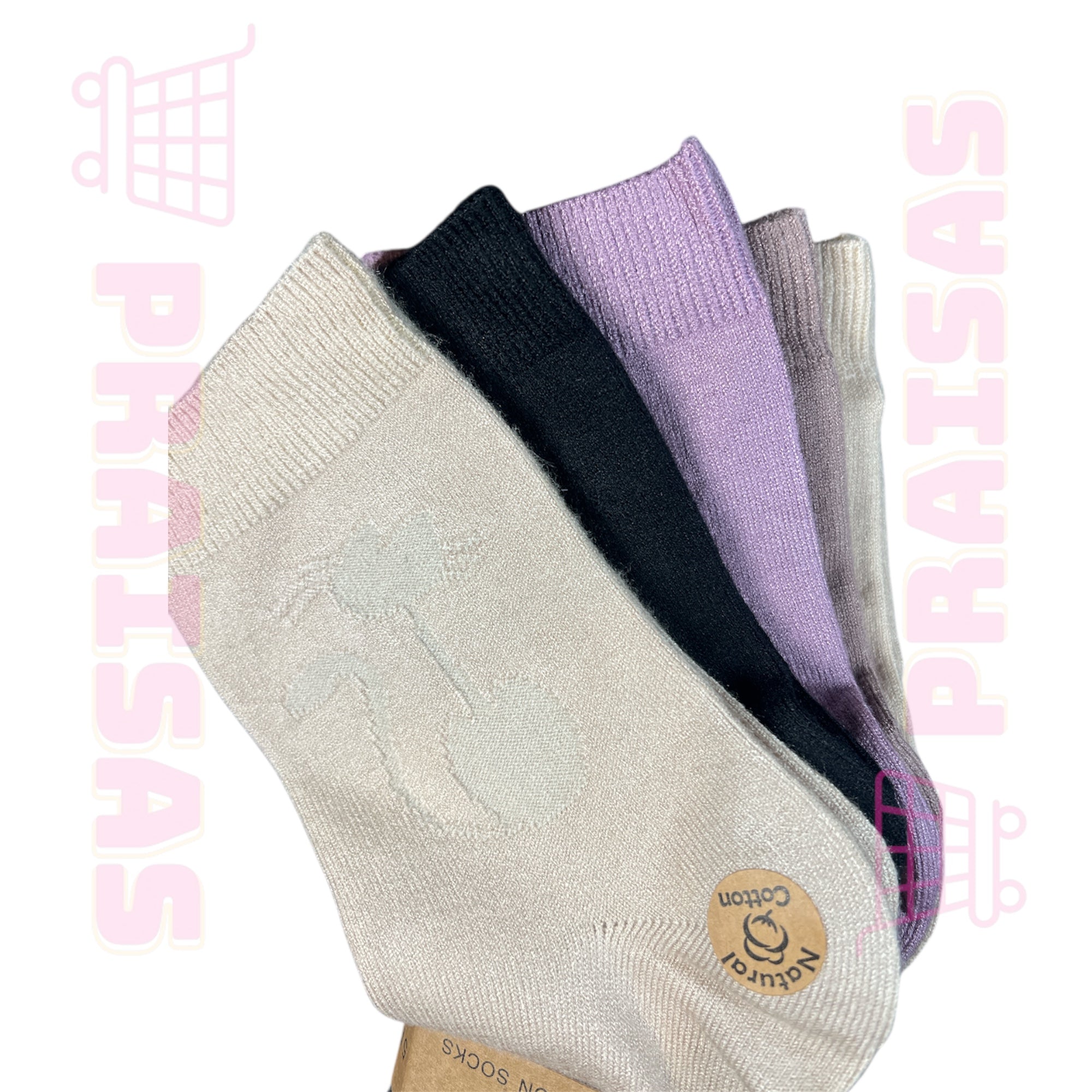 Plonos medvilnės klasikinės ilgos kojinės su kačiuku, spalvų mix , 5 poros