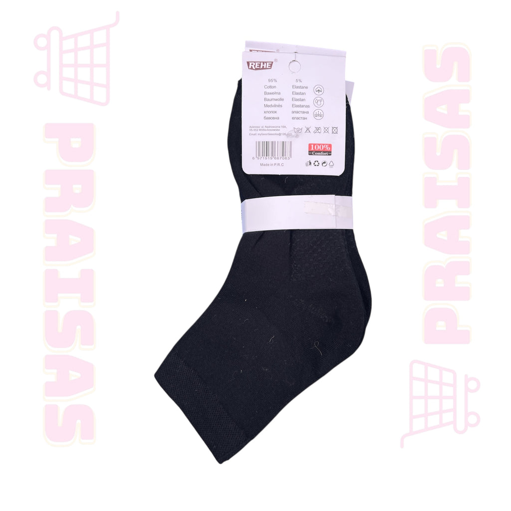 Moteriškos juodos pusilgės medvilninės kojinės Rehe – patogi guma, kasdieniam nešiojimui, 5 poros