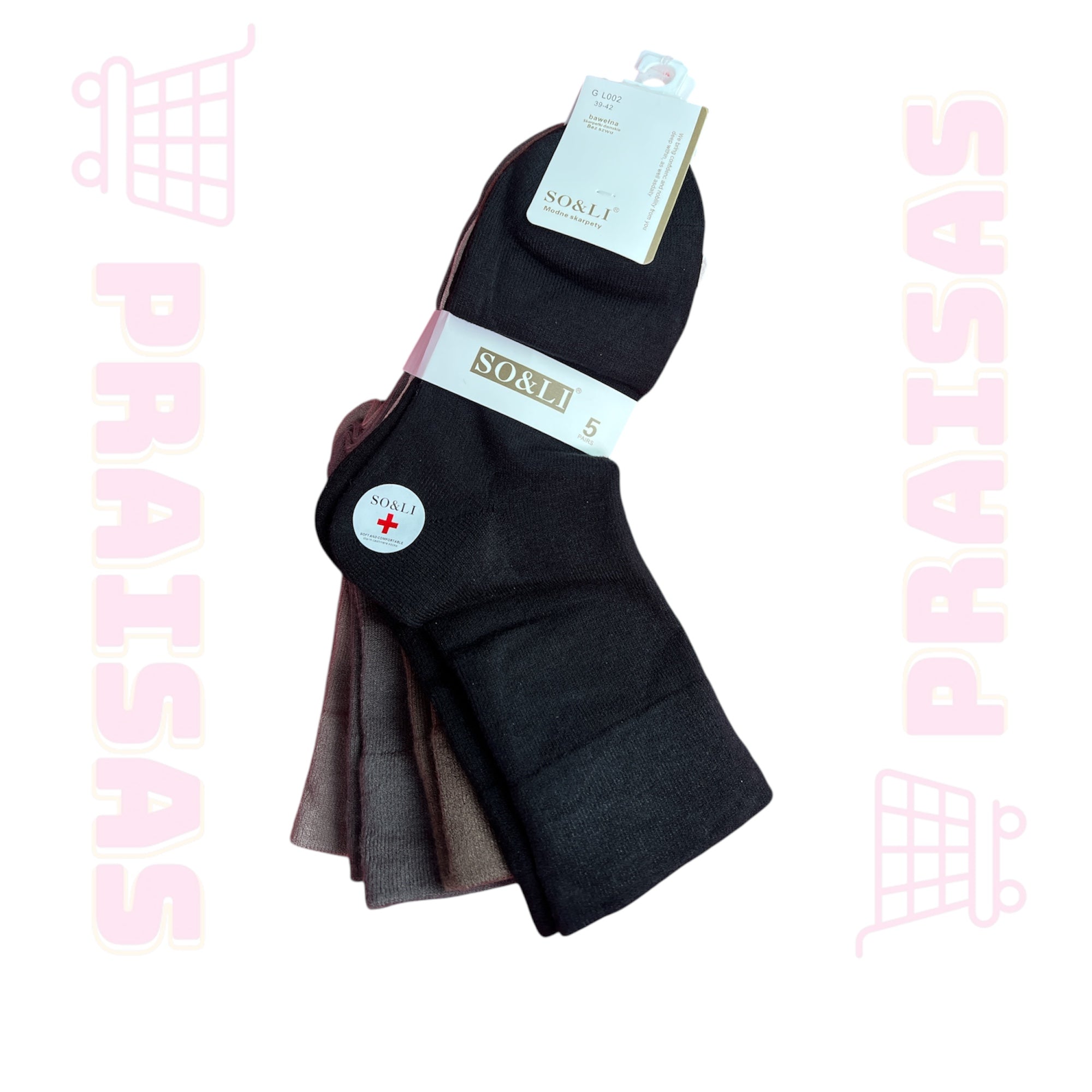 Plonos kojinės su vilna, spalvų mix, 5 poros