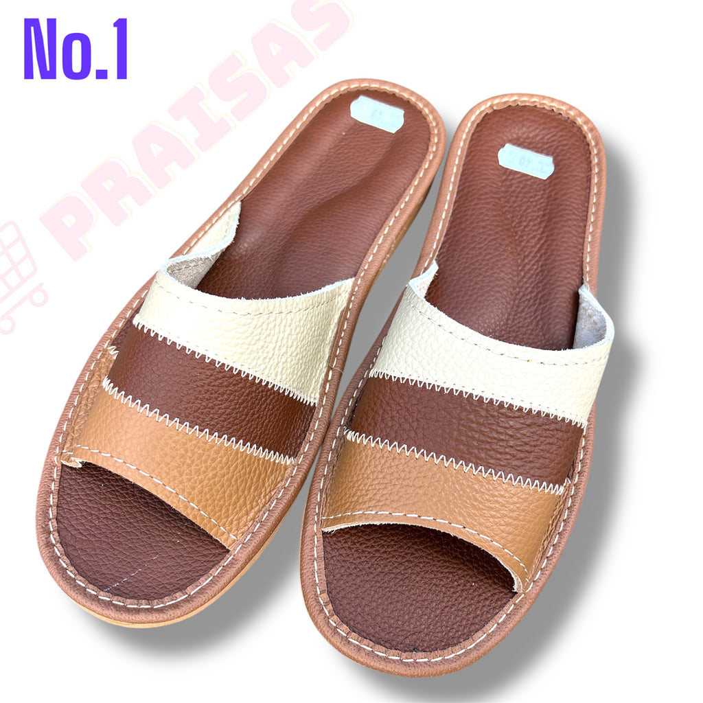 Spalvotos odinės šlepetės moterims