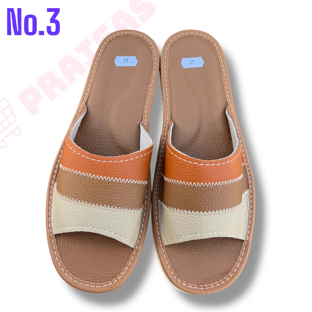 Spalvotos odinės šlepetės moterims