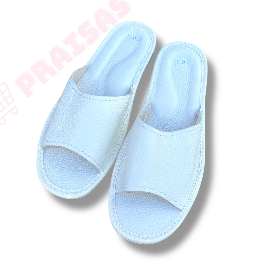 Vienspalvės atviros odinės šlepetės moterims