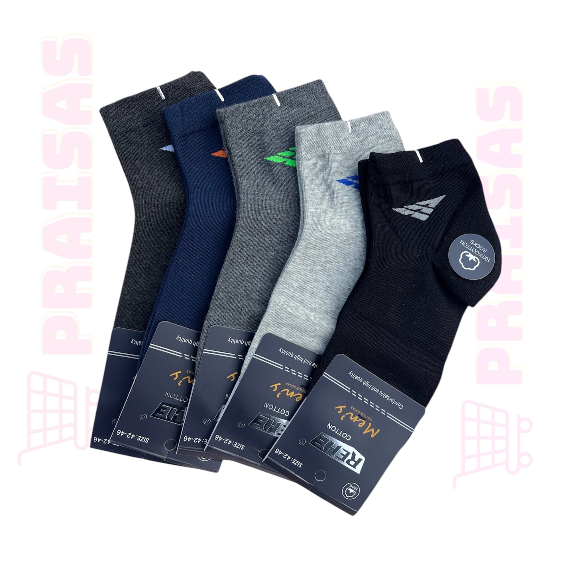 🟢 Premium Vyriškos Rehe kojinės – 5 poros, spalvų miksas, ne itin trumpos