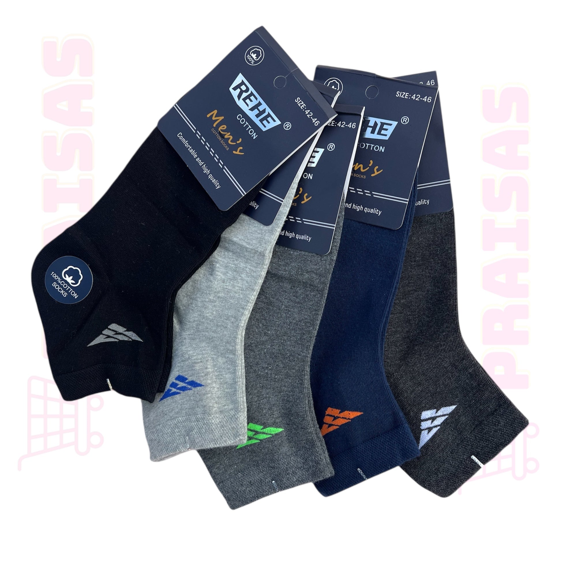 🟢 Premium Vyriškos Rehe kojinės – 5 poros, spalvų miksas, ne itin trumpos
