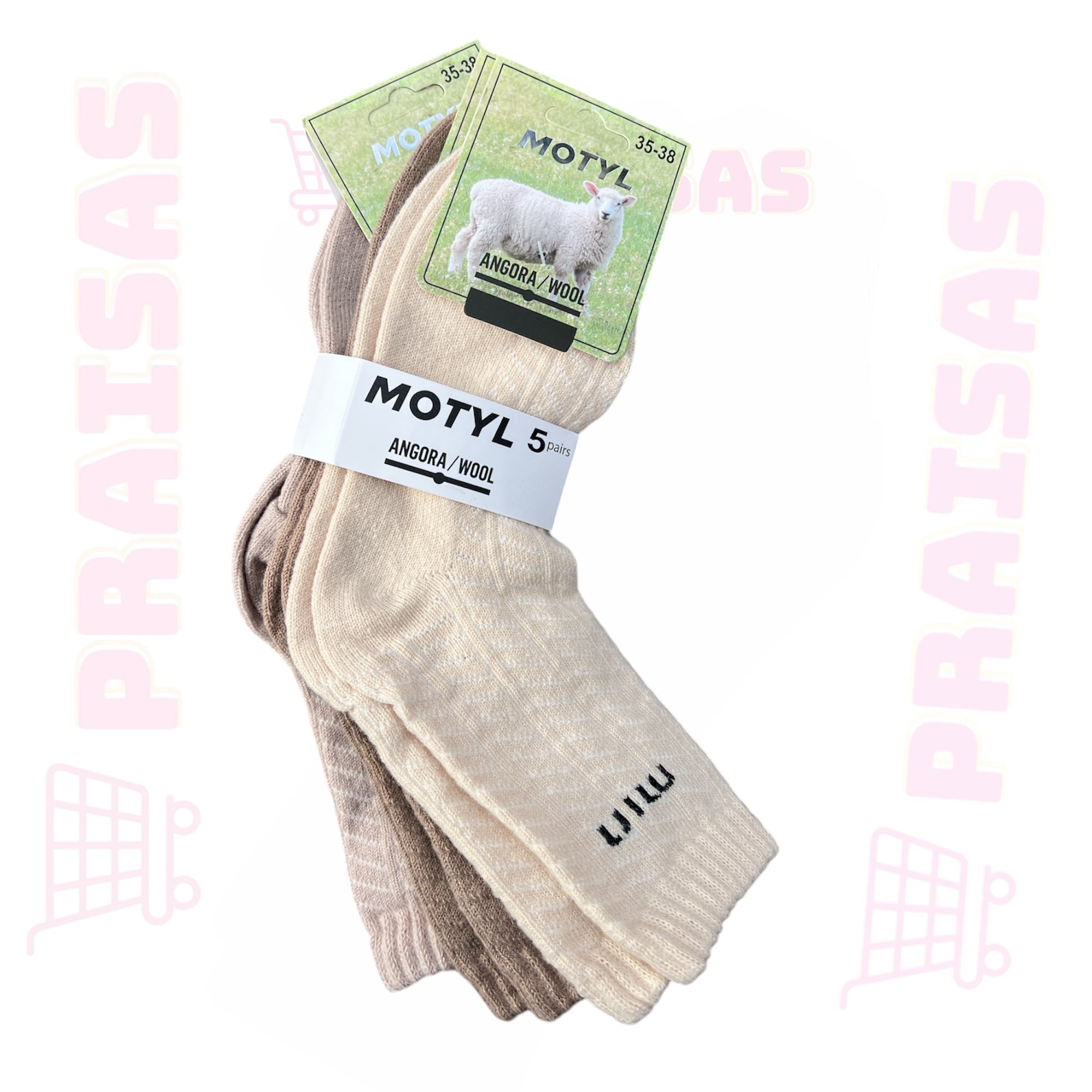 Motyl su vilna kojinės moterims, spalvų mix , 5 poros