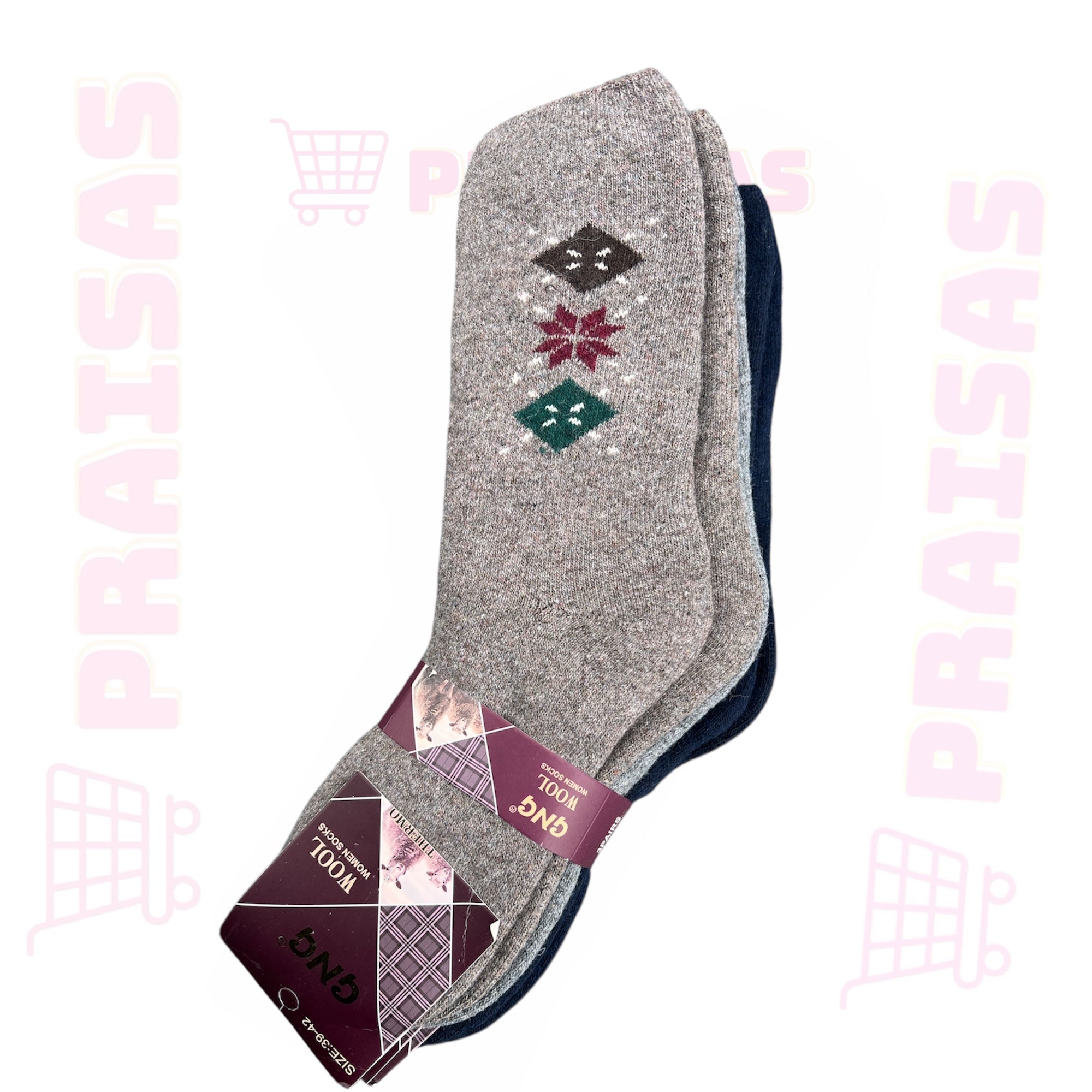 Kojinės su vilna nevaržoma guma, 3 poros