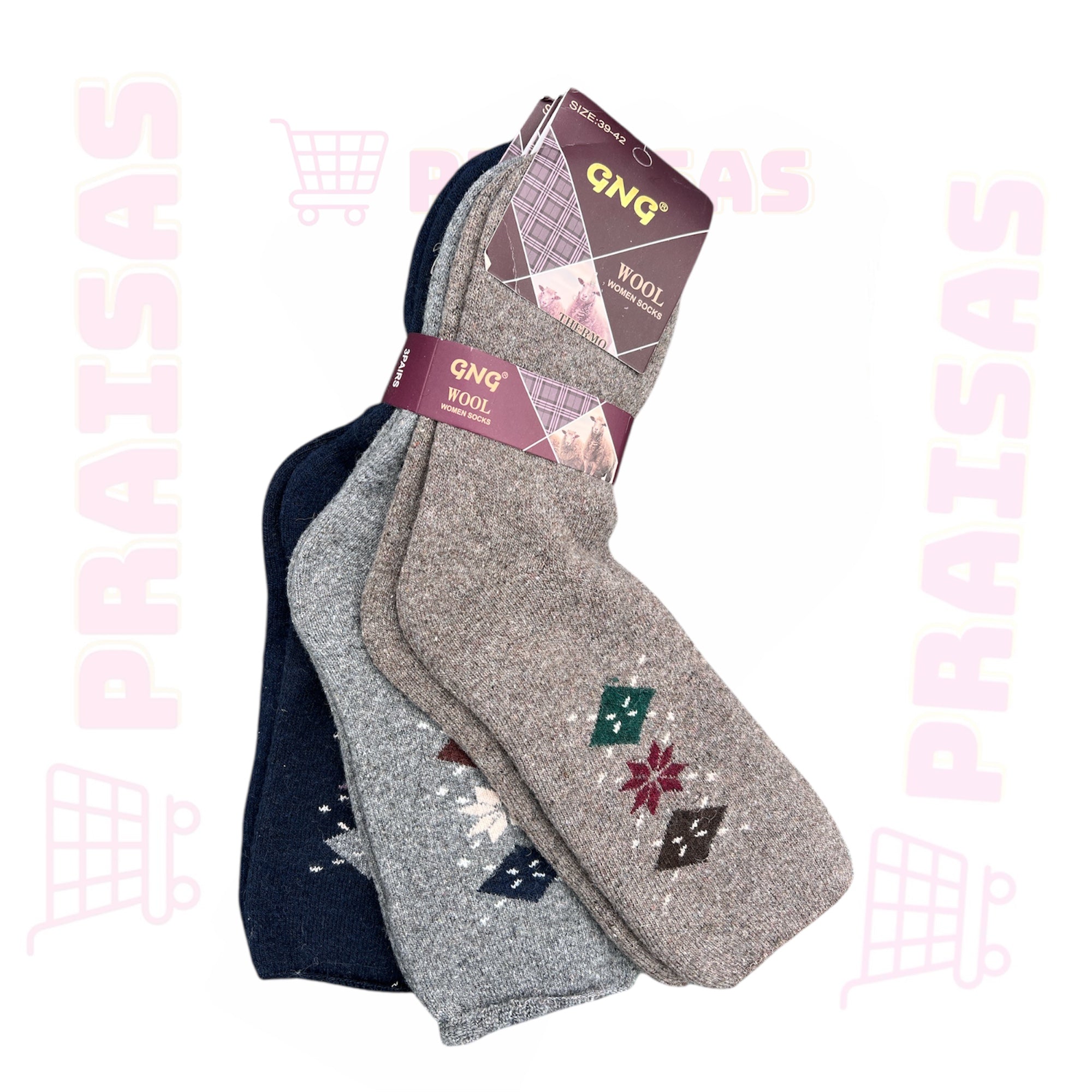 Kojinės su vilna nevaržoma guma, 3 poros