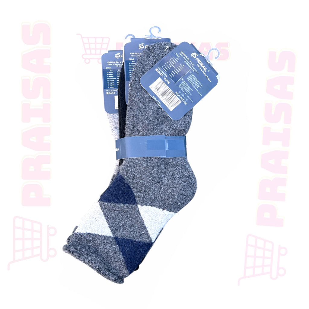 Pesail Klasikinės storesnės vyriškos kojinės su vilna , nevaržanti guma - 3 poros