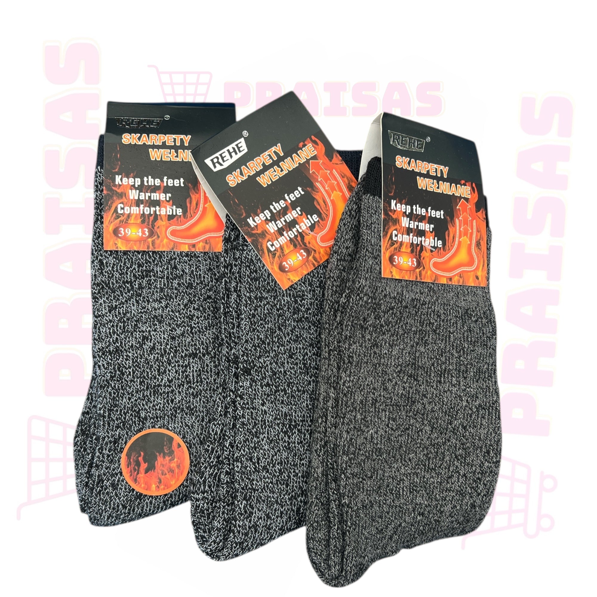 Rehe kojinės su vilna darbui, pakuotė 3 poros