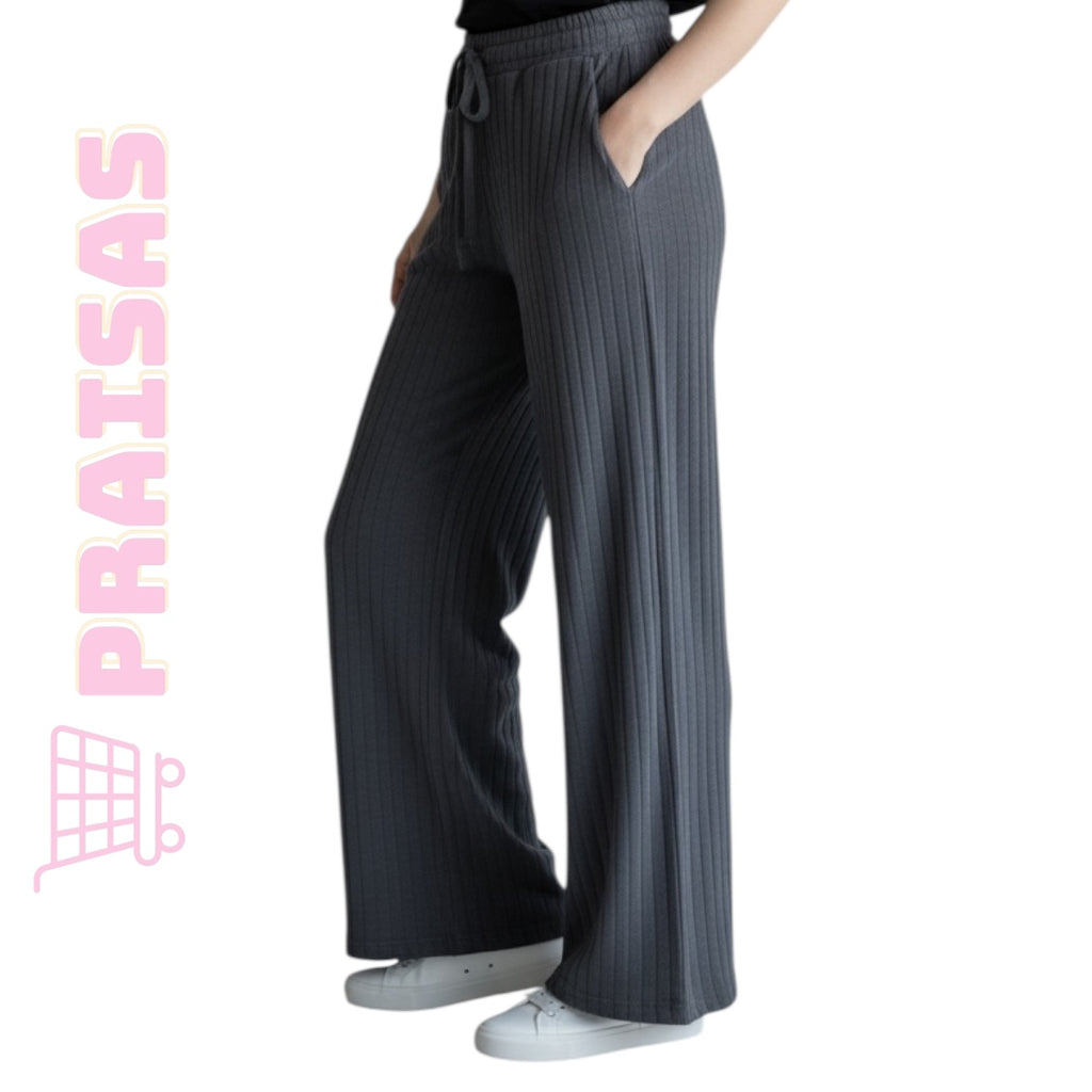 Šiltos kelnės moterims juodos plataus stiliaus