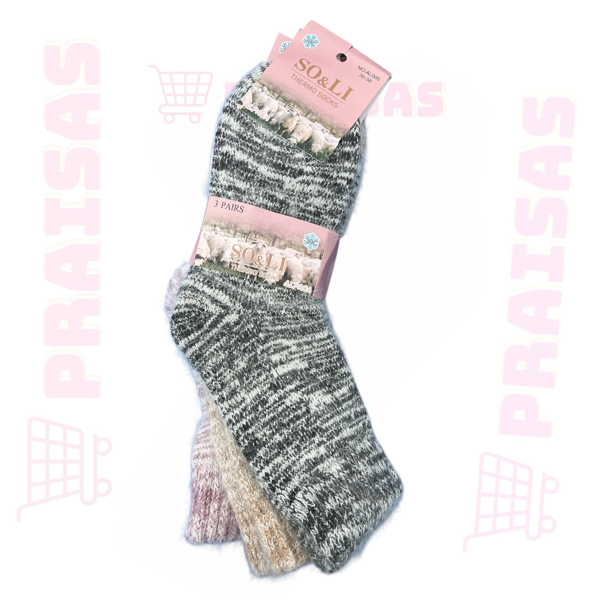 Soli šiltos kojinės su vilna , 3 poros