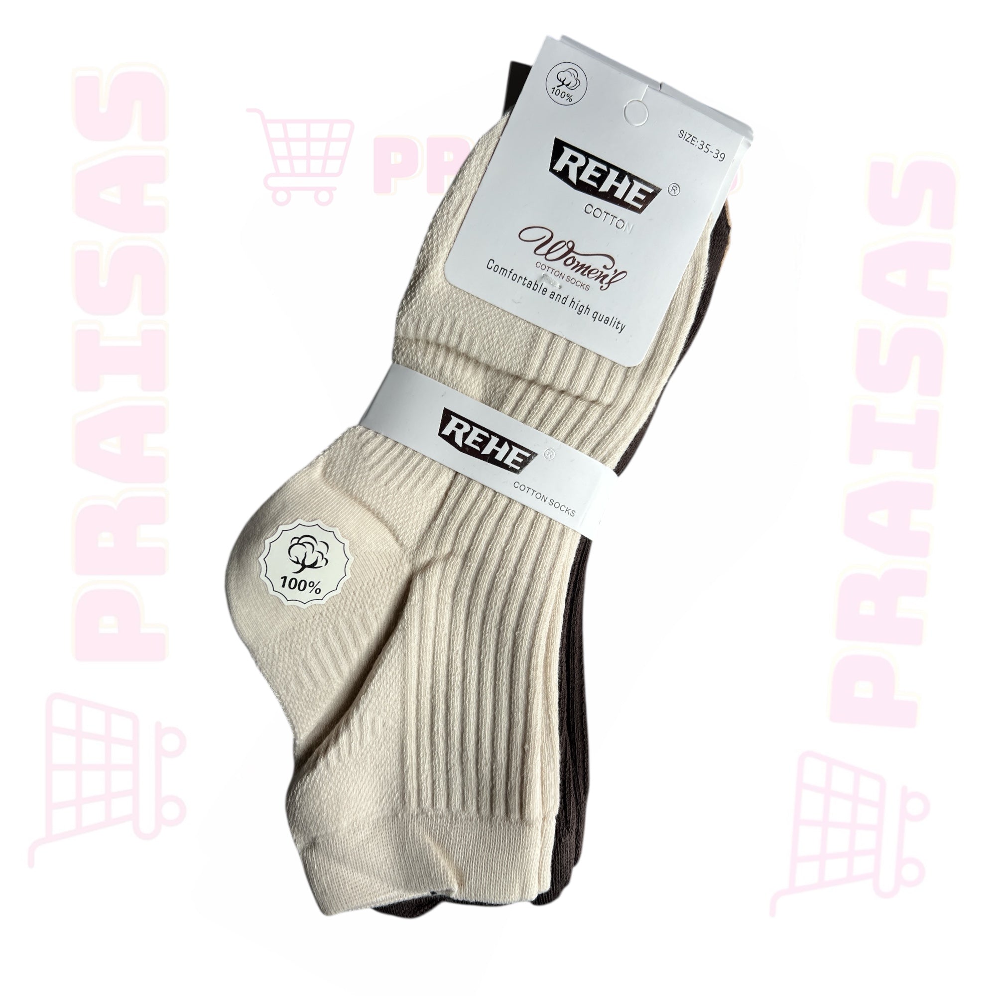 Rehe plonos kojinės medvilnės, kreminės spalvos, mix