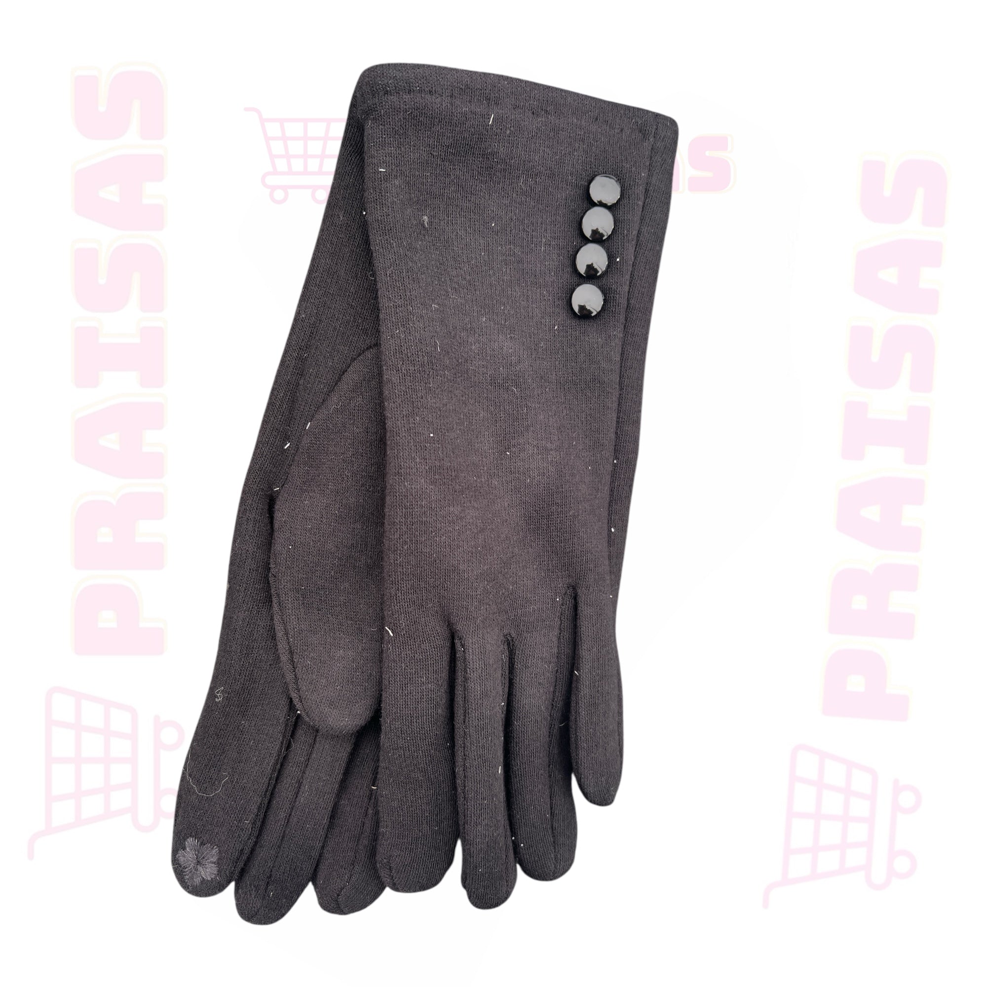 Klasikinės medžiaginės juodos su sagomis pirštinės moterims