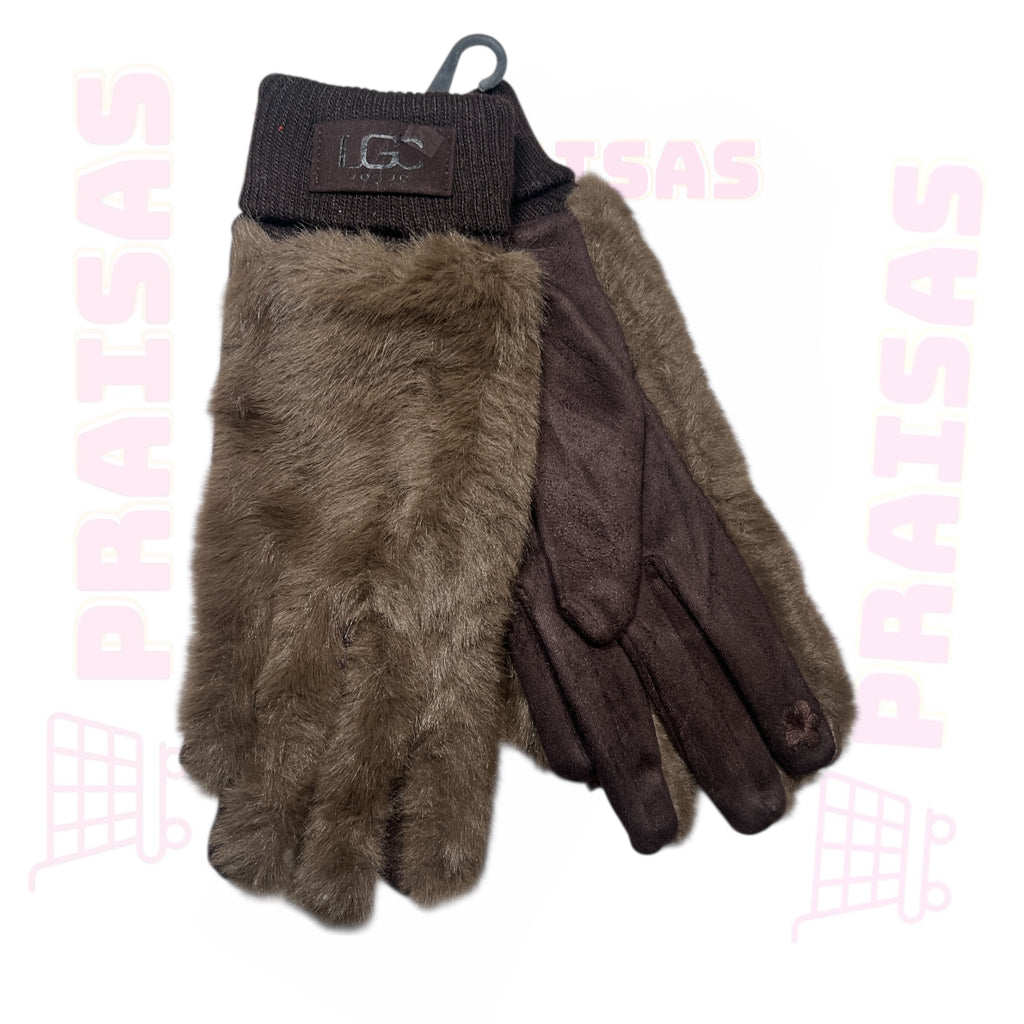 Klasikinės pirštinės moterims dekoruotos gražiu dirbtiniu kailiuku