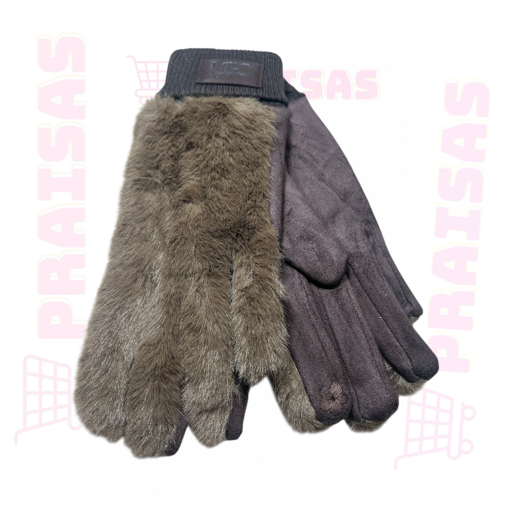 Klasikinės pirštinės moterims dekoruotos gražiu dirbtiniu kailiuku