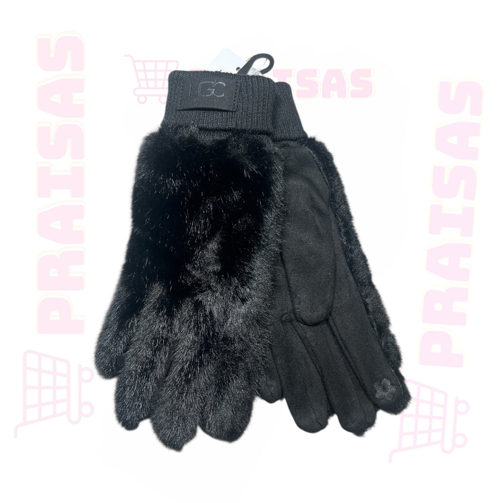 Klasikinės pirštinės moterims dekoruotos gražiu dirbtiniu kailiuku