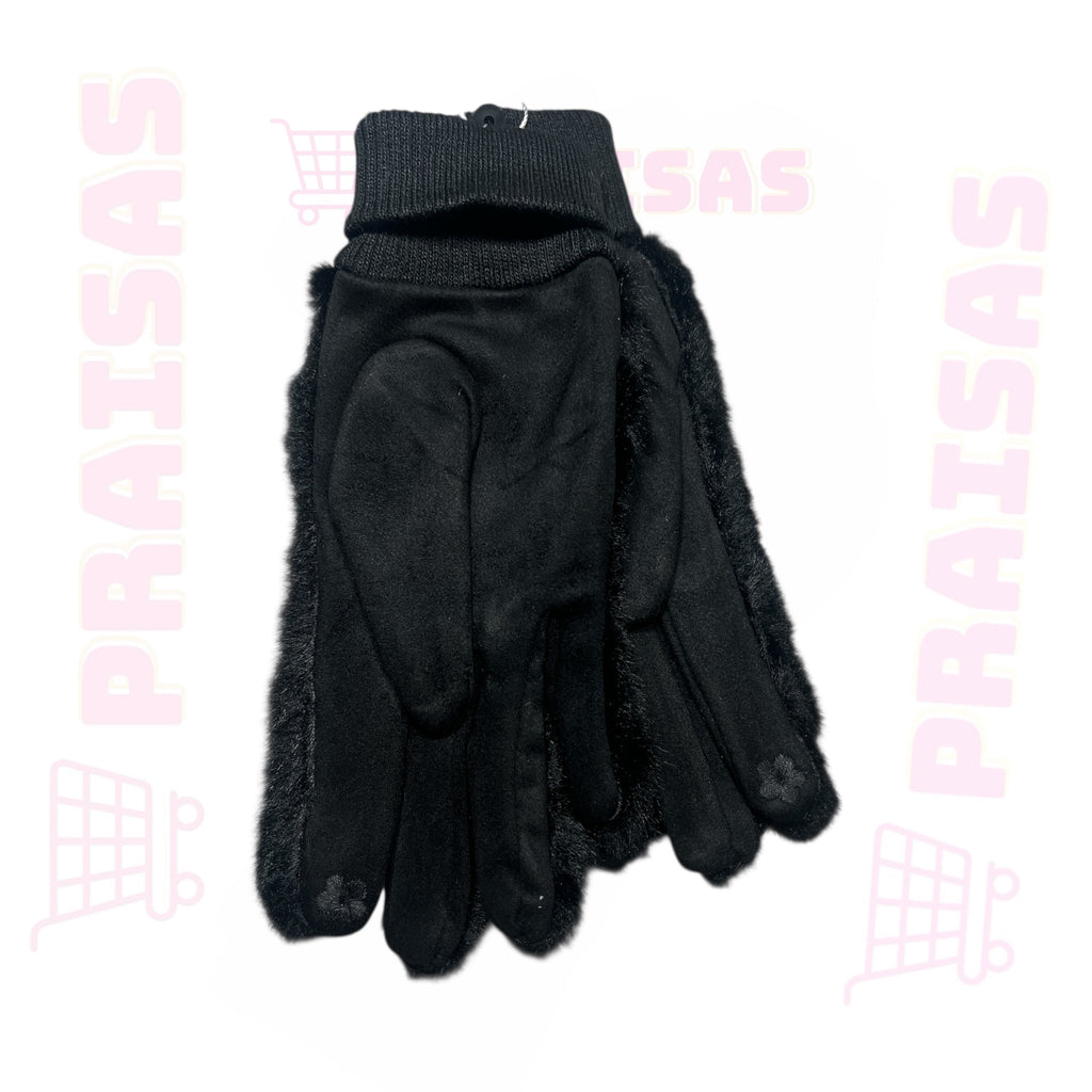 Klasikinės pirštinės moterims dekoruotos gražiu dirbtiniu kailiuku