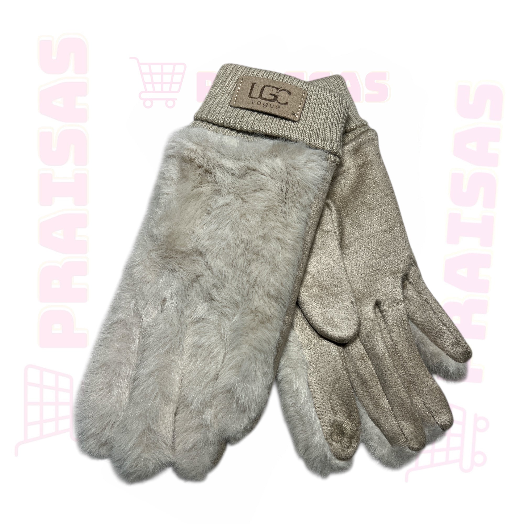 Klasikinės pirštinės moterims dekoruotos gražiu dirbtiniu kailiuku